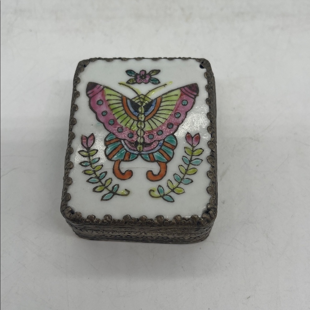 Handpainted Butterfly Silver Plated Lidded Box